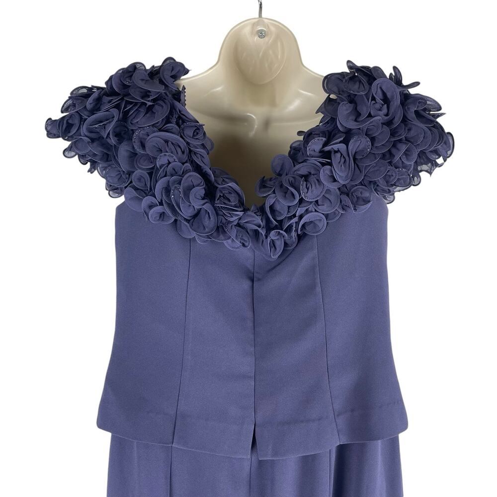 Daymor Floral Applique Off the Shoulder Evening Gown Purple Size 8 - Picture 9 of 13